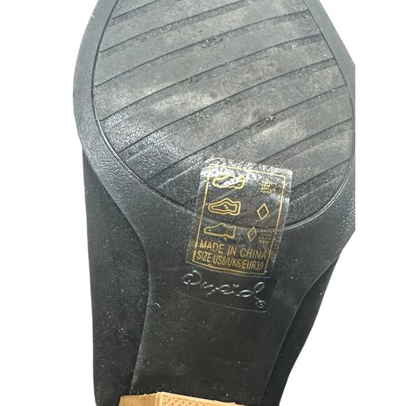 Qupid Black Faux Suede Peep Toe Buckle Strap Booties Block Heel size 8 - Picture 6 of 14